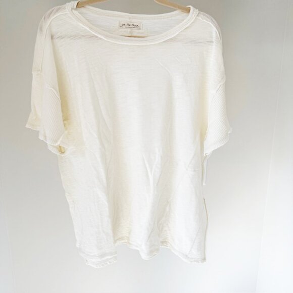 We The Free oversized slub cotton T-shirt with waffle weave sleeve, Cream, Small - Picture 1 of 4